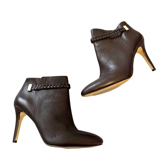 Ann Taylor Shoes - Ann Taylor Jo Braided Pebble Leather Ankle Stiletto Deep Brandywine Size 9.5